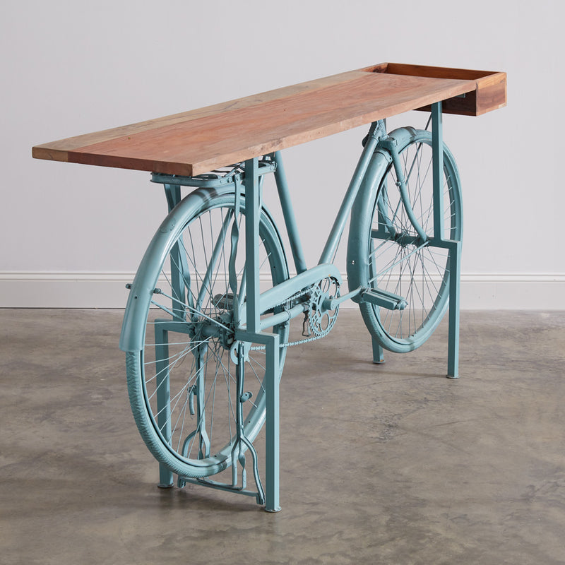 Farmhouse Side Table with Reclaimed Bike Base