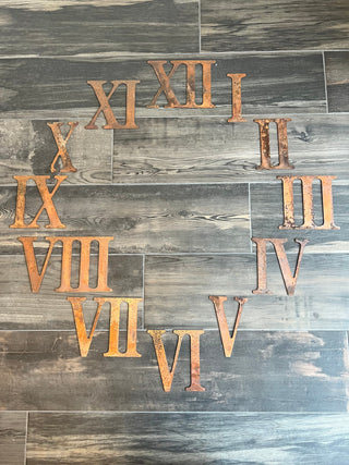 8 Inch Roman Numeral Metal Clock Number Set - Rusty or Natural Steel