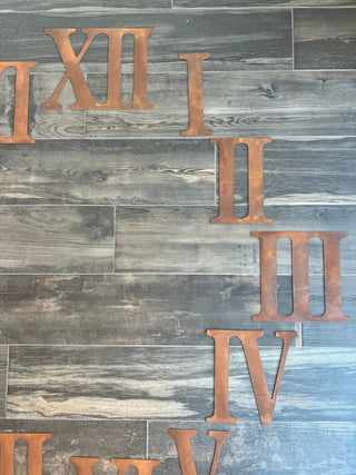 12 Inch Roman Numeral Metal Clock Set - Rusty or Natural Steel