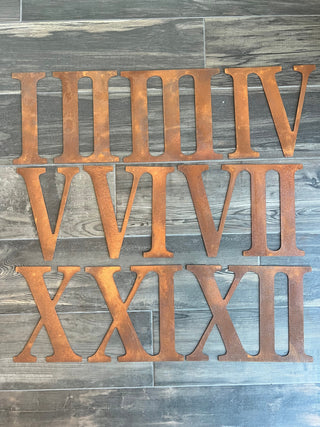 12 Inch Metal Roman Numerals - Rusty or Natural Steel