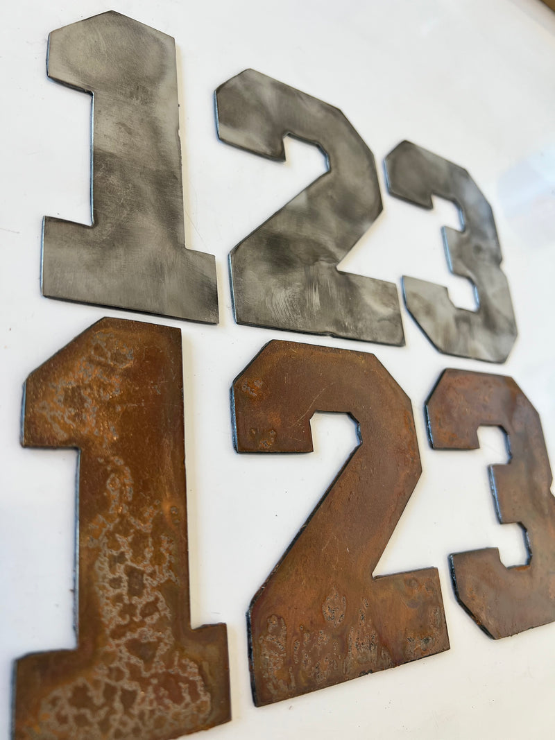 5 Inch Clock Number Set-Includes Numbers 1-12 - Rusty or Natural Steel Finish - Varsity
