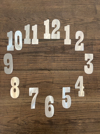 4 Inch Metal Clock Number Set Natural Steel Finish - Playbill Font