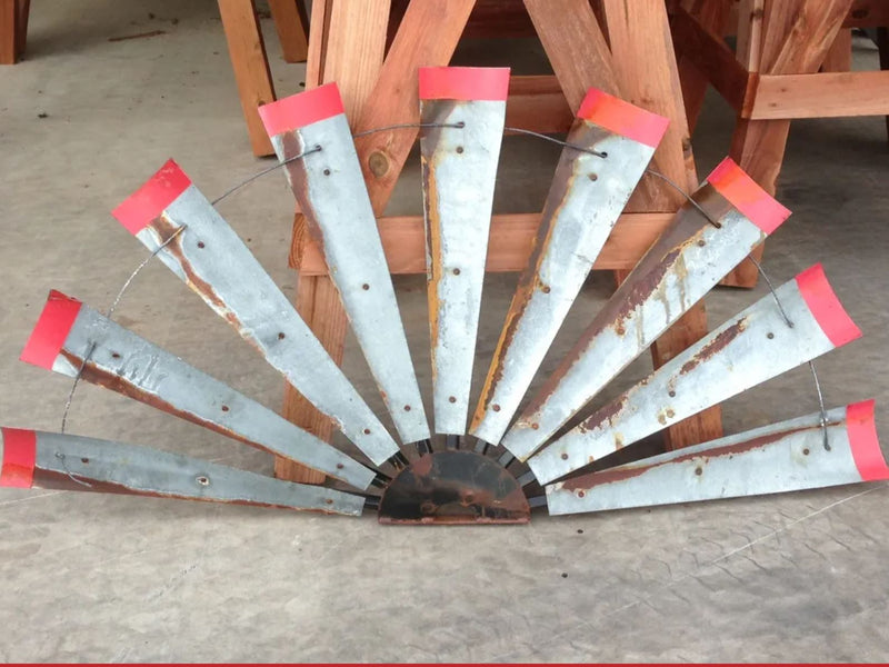 60 Inch Rustic HALF Windmill Head with Distressed Red Tips