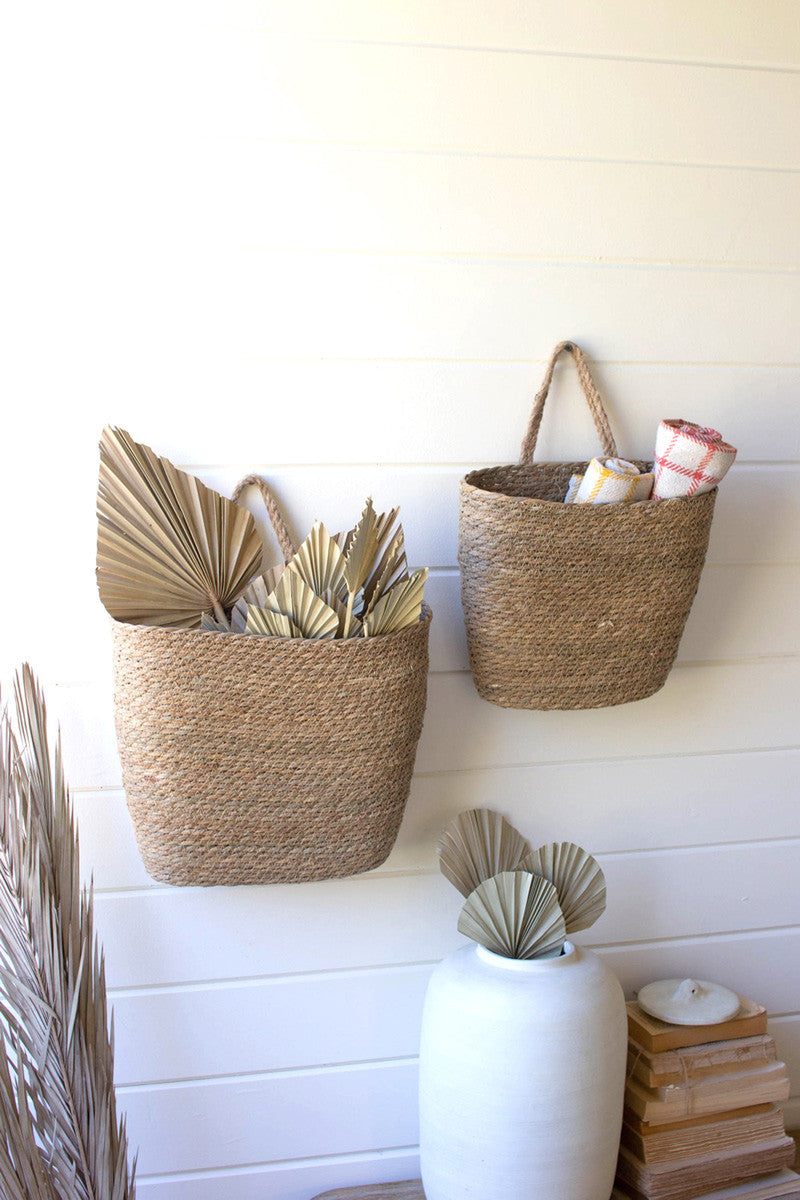 Set Of 2 Tall Oval Woven Seagrass Wall Baskets
