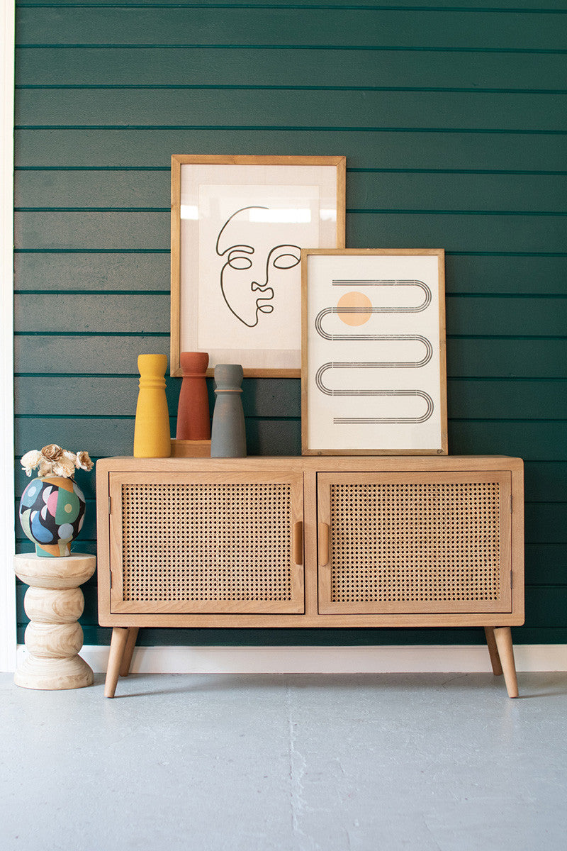 Wooden TV Cabinet with Woven Cane Doors