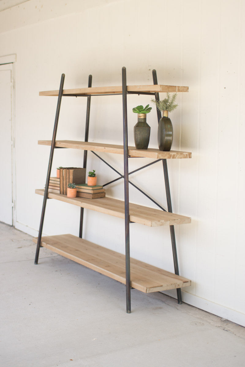FOUR TIERED WOOD AND METAL DISPLAY SHELF