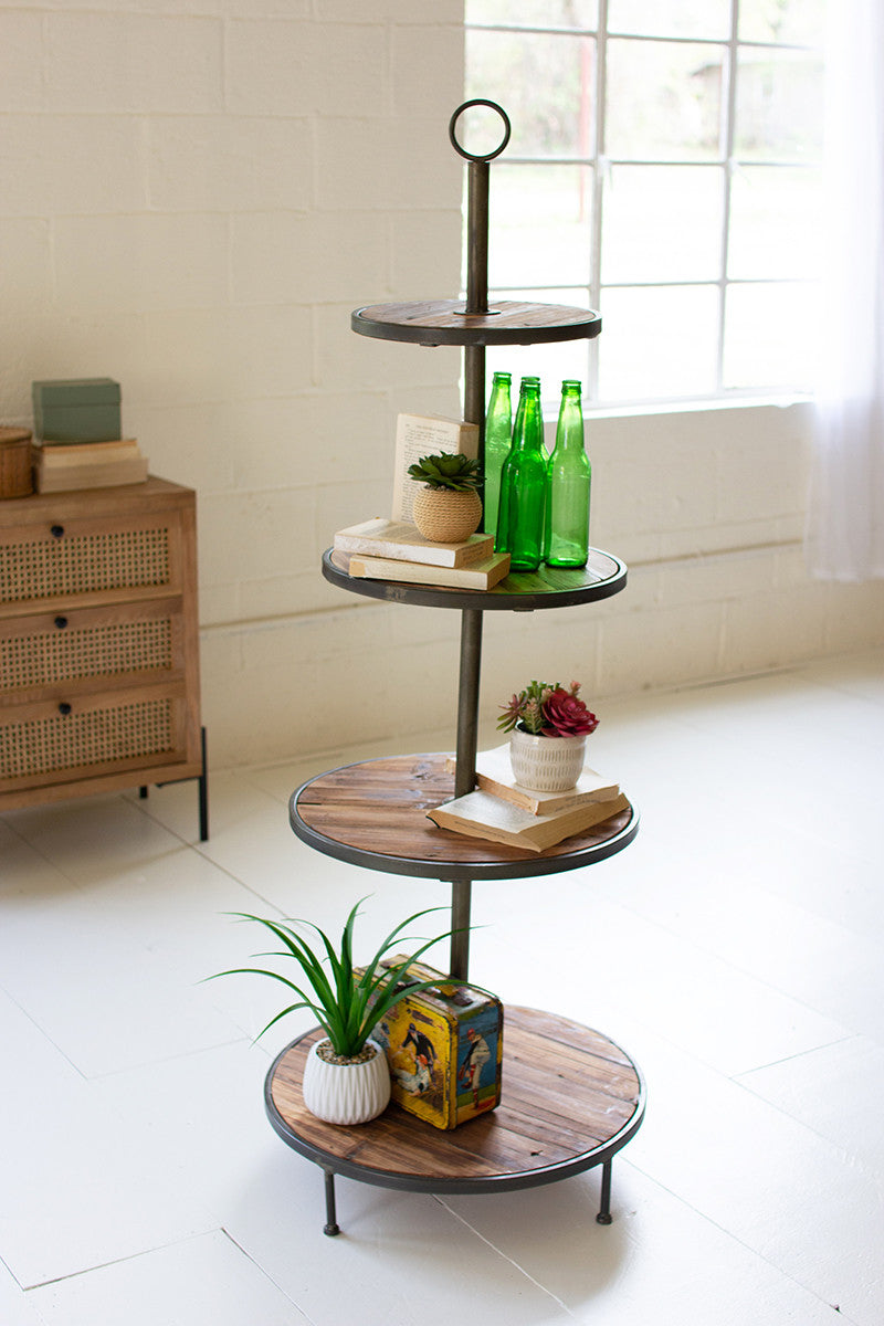 Four Tiered Wood and Metal Display Shelf