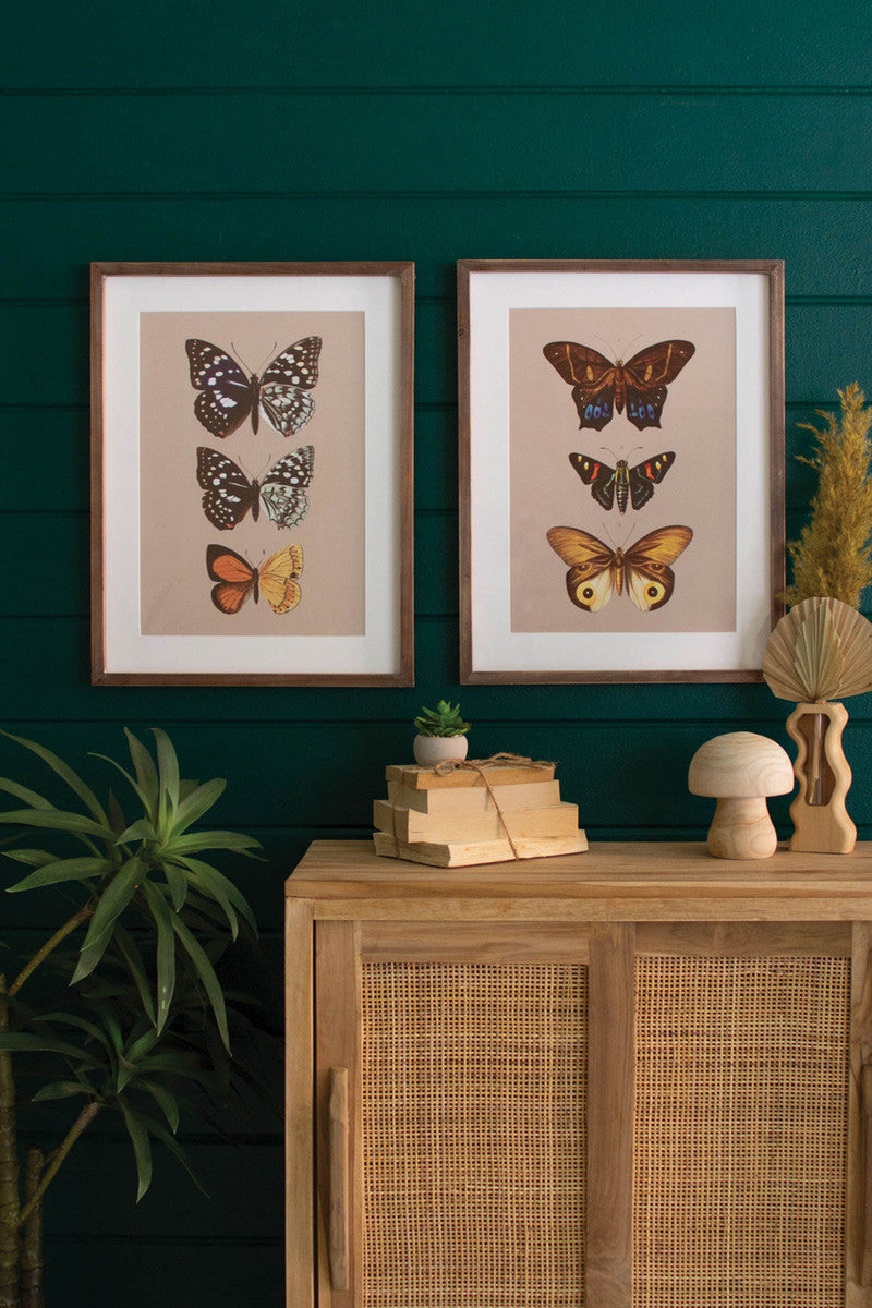 Set of 2 - Framed Butterfly Prints Under Glass