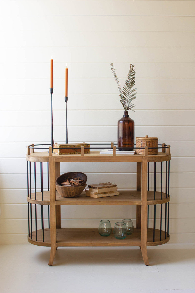 Farmhouse Three-Tiered Wooden Shelving Unit