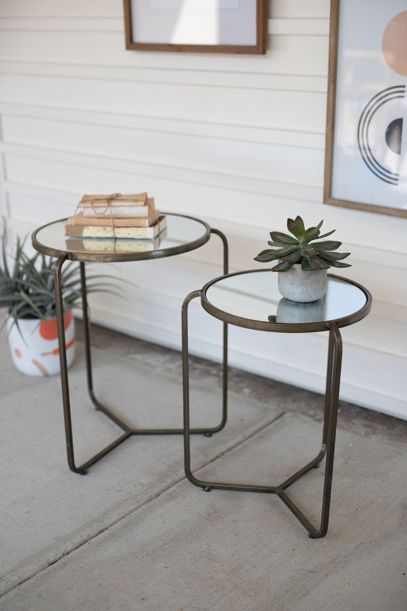 Set of 2 Metal Side Tables with Mirror Tops