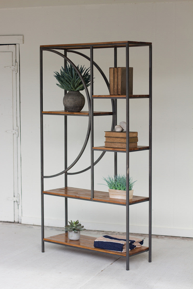 Wood and Metal Shelving Unit with Demilune Detail