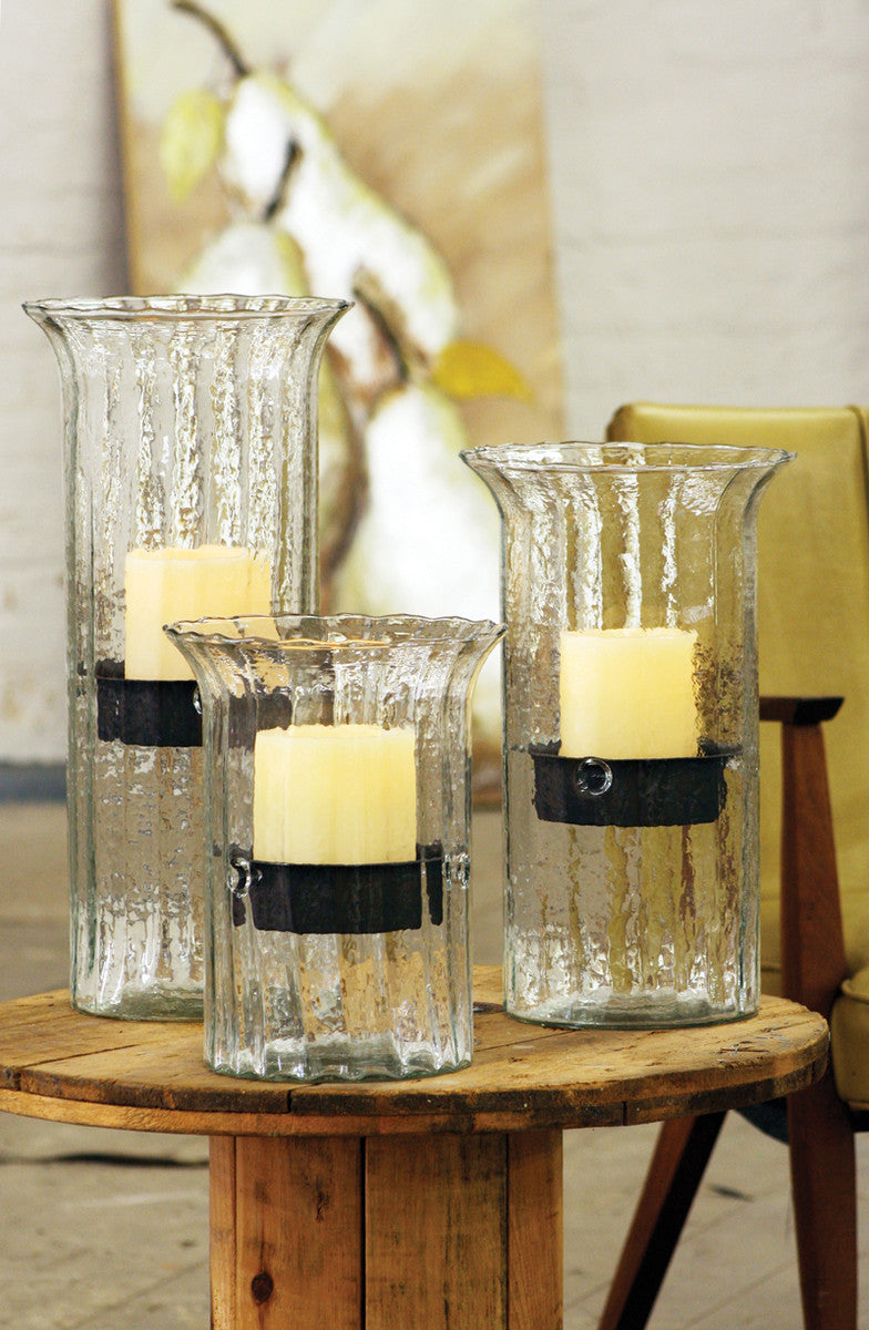 Ribbed Glass Candle Cylinder with Rustic Insert / Large