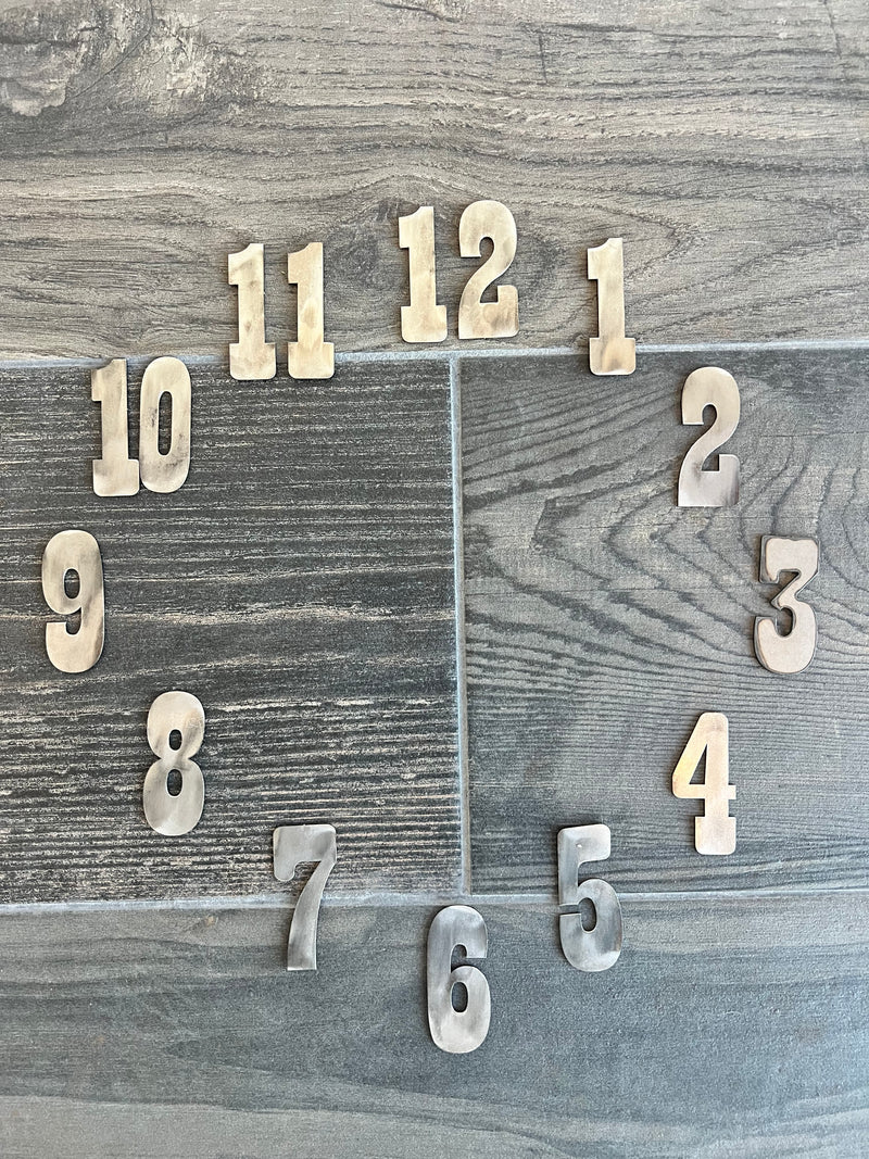 2 Inch Clock Number Set- Includes Numbers 1-12 - Rusty or Natural Steel Finish