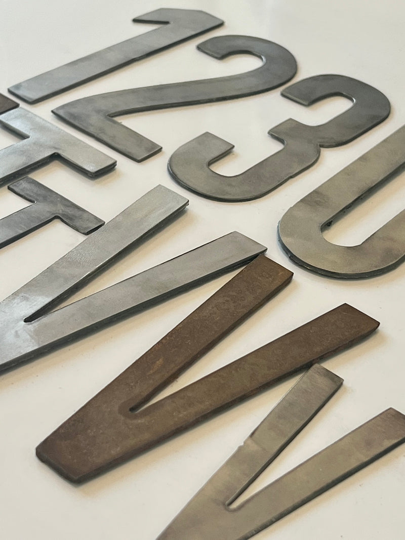 12 Inch Metal Letters and Numbers - Rusty or Natural Steel Finish - Sea Foam