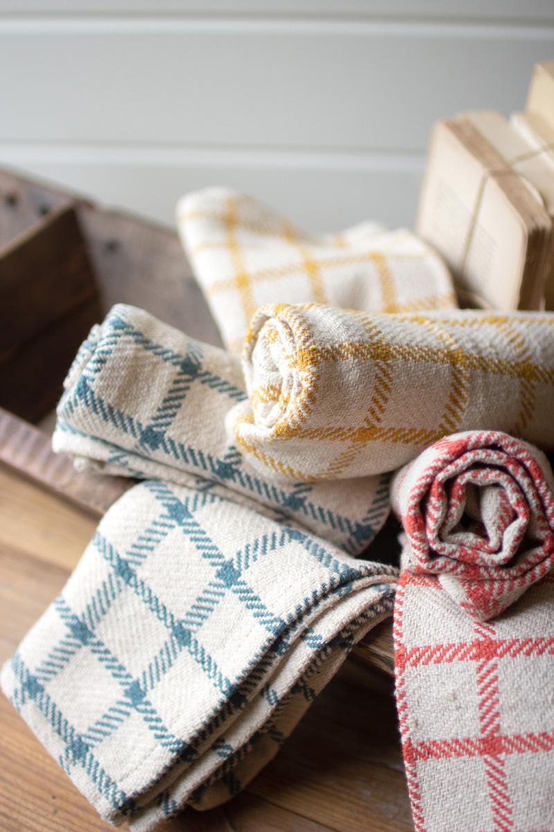 Set Of 6 Gingham Kitchen Towels - 2 Of Each Color