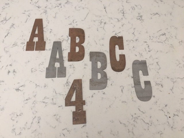 4 Inch Metal Letters and Numbers-Rusty or Natural Steel Finish