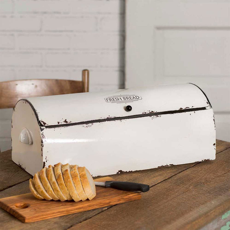 Distressed White Farmhouse Bread Box