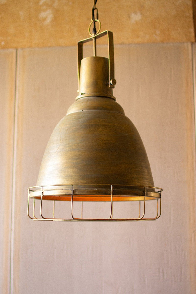 Brass Pendant Light with Cage