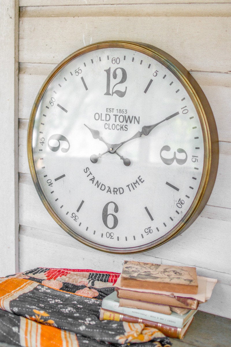 Farmhouse Clock with Rustic Golden Finish