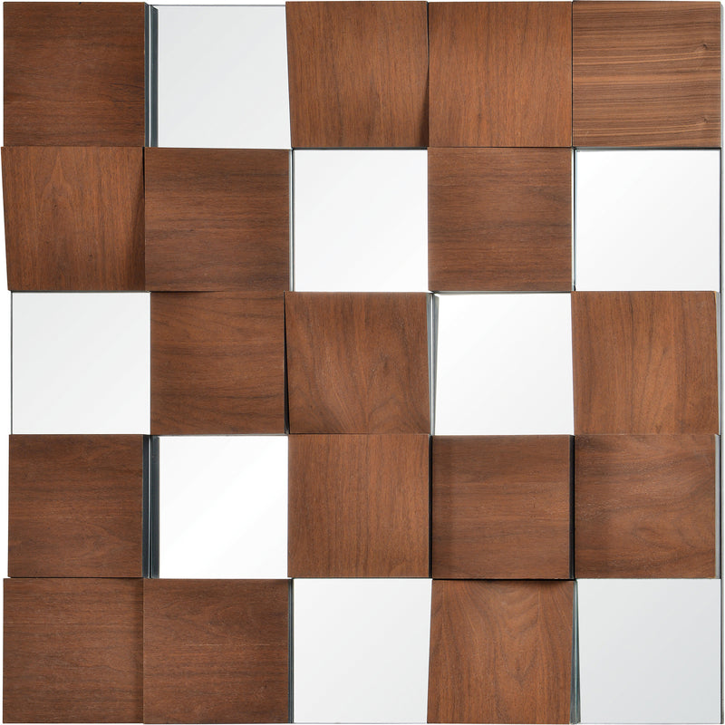 Large Square Mirror with Unique Wooden Pattern
