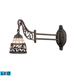 Mix-N-Match 1-Light Swingarm Wall Lamp in Tiffany Bronze and Tiffany Style Glass - Includes LED Bulb