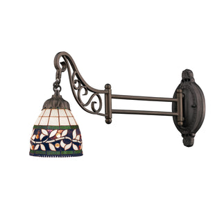 Mix-N-Match 1-Light Swingarm Wall Lamp in Tiffany Bronze and Tiffany Style Glass