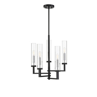 Folsom 5-Light Adjustable Chandelier in Matte Black with Polished Chrome Accents Matte Black with Polished Chrome Accents