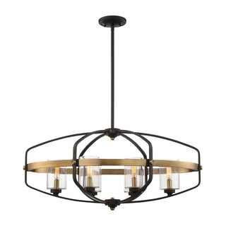 Kirkland 6-Light Linear Chandelier in English Bronze and Warm Brass English Bronze and Warm Brass