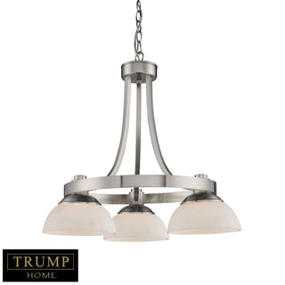 3-Light Chandeliers in Brushed Nickel with White Glass