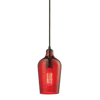 Hammered Glass 5'' Wide 1-Light Pendant - Oil Rubbed Bronze with Red