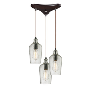 Hammered Glass 10'' Wide 3-Light Pendant - Oil Rubbed Bronze with Clear