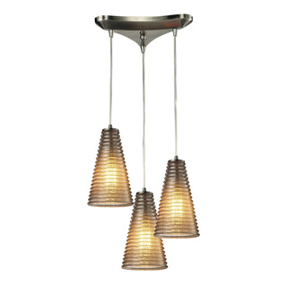 Ribbed Glass 10'' Wide 3-Light Mini Pendant - Satin Nickel