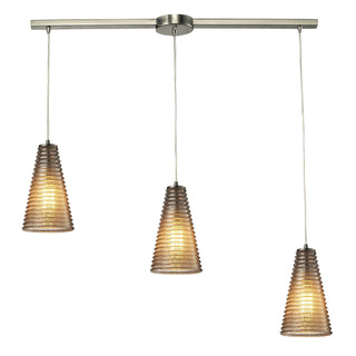 Ribbed Glass 5'' Wide 3-Light Mini Pendant - Satin Nickel