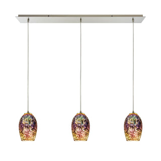 Illusions 36'' Wide 3-Light Pendant - Satin Nickel with Multicolor Fireworks Glass