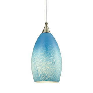 Earth 5'' Wide 1-Light Pendant - Satin Nickel with Sky Blue Glass