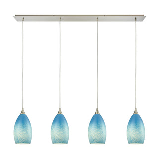 Earth 46'' Wide 4-Light Pendant - Satin Nickel with Sky Blue Glass