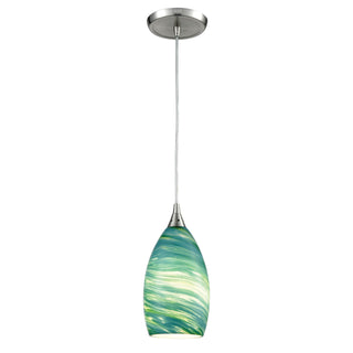 Collanino 5'' Wide 1-Light Pendant - Satin Nickel with Aqua Swirl Glass