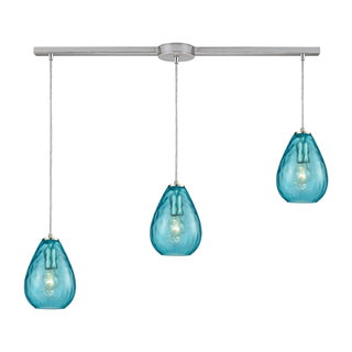 Lagoon 36'' Wide 3-Light Slim Pendant - Satin Nickel with Aqua