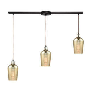 Hammered Glass 36'' Wide 3-Light Slim Pendant - Oil Rubbed Bronze with Amber