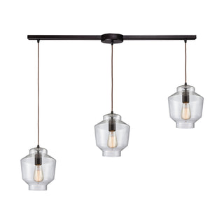 Barrel 3-Light Linear Mini Pendant Fixture in Oil Rubbed Bronze with Clear Blown Glass