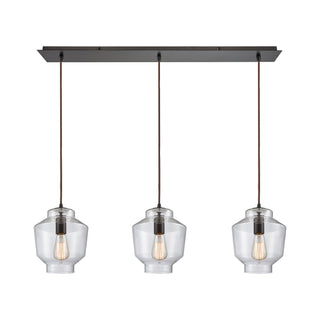 Barrel 3-Light Linear Mini Pendant Fixture in Oil Rubbed Bronze with Clear Blown Glass