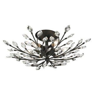 Crystal Branches 24'' Wide 6-Light Semi Flush Mount - Burnt Bronze