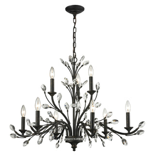 Crystal Branches 33'' Wide 9-Light Chandeliers - Burnt Bronze