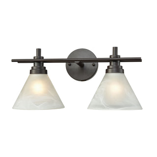 Pemberton 2-Light Vanity Lamp in Oil Rubbed Bronze with White Marbleized Glass