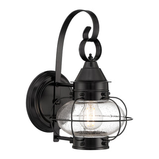 Cottage Onion Outdoor Wall Light - Black with Seeded Glass