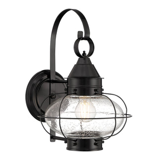 Cottage Onion Outdoor Wall Light - Black with Seeded Glass