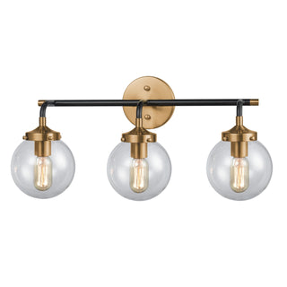 Boudreaux 24'' Wide 3-Light Vanity Light - Matte Black with Antique Gold