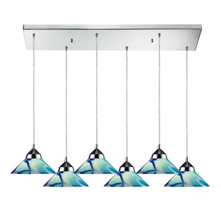 Refraction 30'' Wide 6-Light Pendant - Polished Chrome with Caribbean Glass