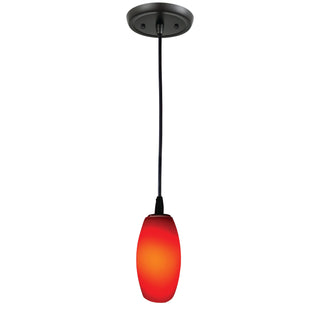 1-Light Pendant in Gloss Black with Vermillion Glass