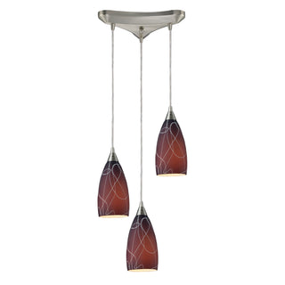 ABSTRACTION 3LT BROWN PENDANT IN SATIN NICKEL